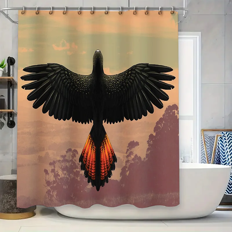 

Bird Shower Curtain Nature Forest Backdrop Teal Blue Bathroom Decor Washable Vintage Landscape Wall Hanging Tapestry Home Decor