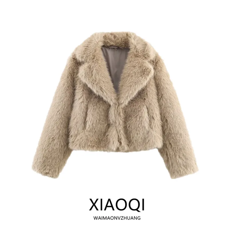 

Winter 2025 New Women's ort Coat Jaet Faux Fur Effect Long Sve Outerwear Sli Synthetic Leather Coat for Ladies