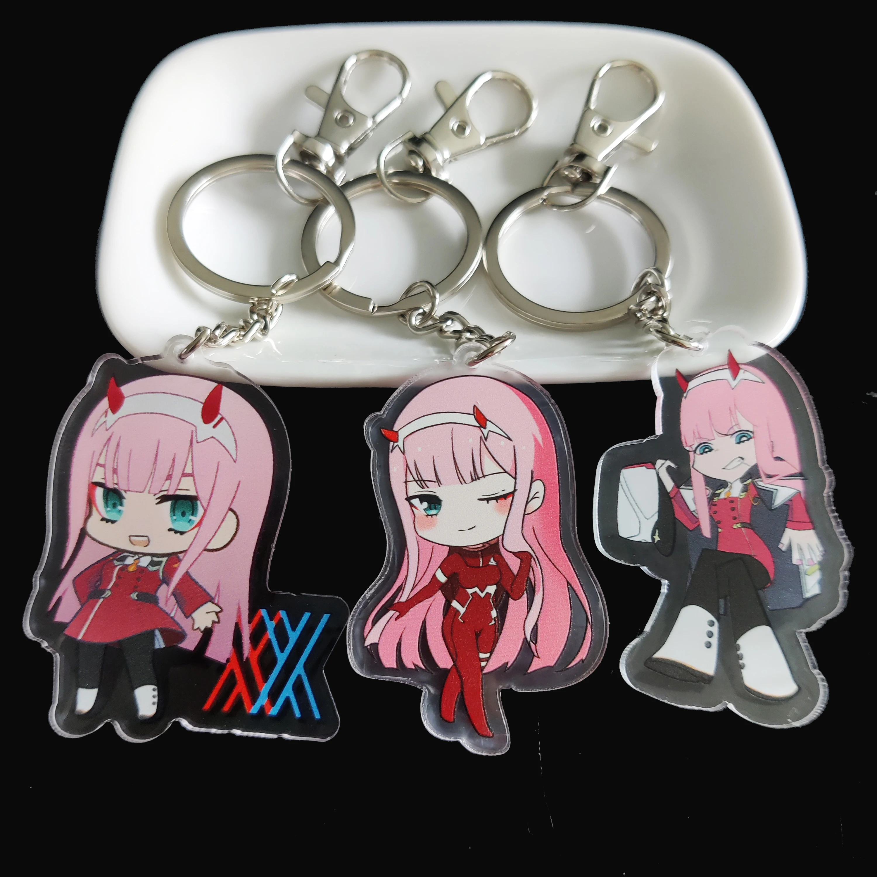 20Pcs Anime Darling in the FranXX Acrylic Keychain Hiro Zero Two Cartoon Figure Pendant Keyring Jewelry