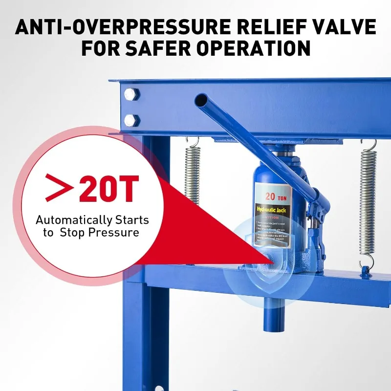 Pressa idraulica 20T, pressa idraulica per negozi da pavimento per garage con telaio a H da 20 tonnellate, pressa idraulica regolabile con piastre, blu