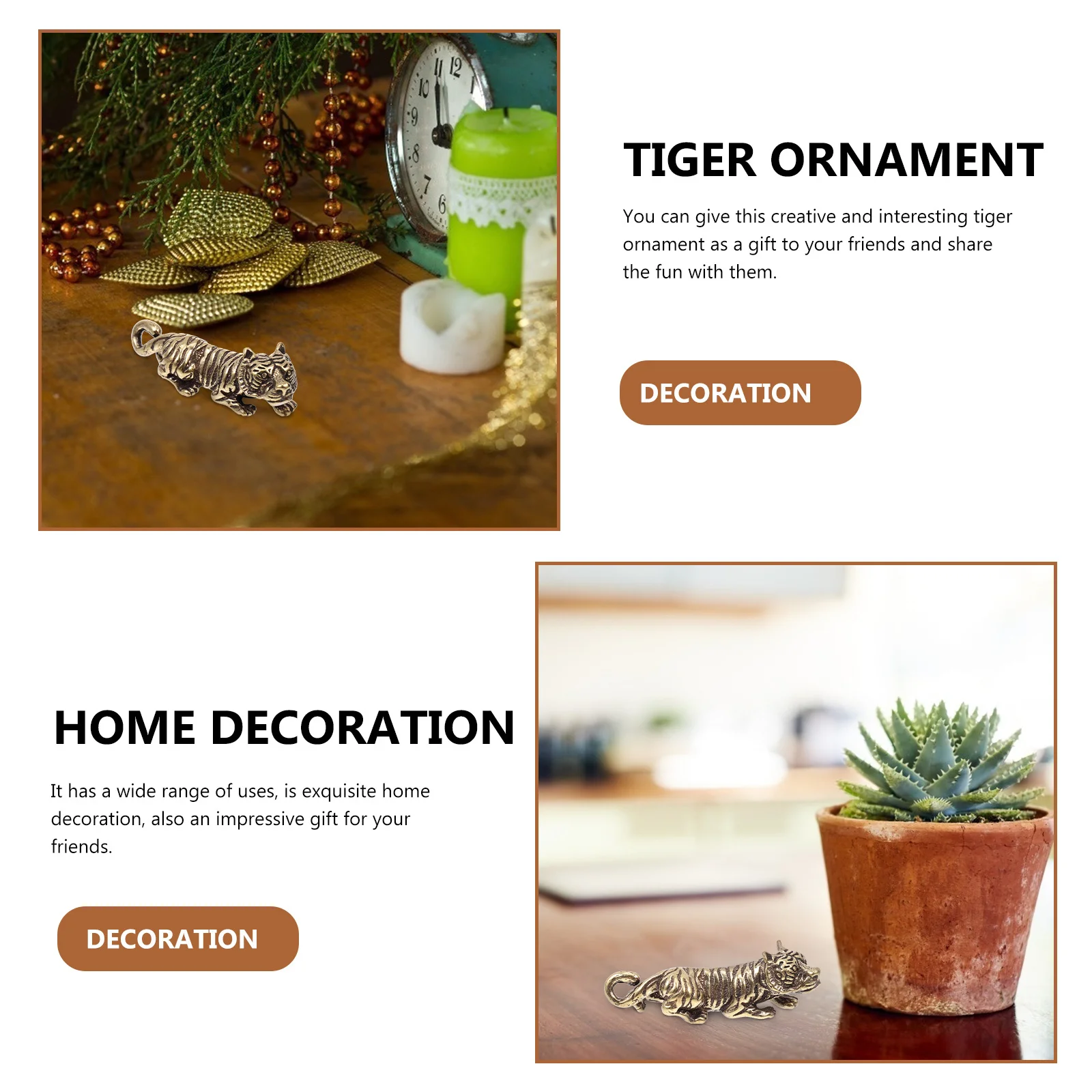 

3Pcs Copper Tiger Decor Lifelike Design Office Desktop Decoration Zodiac Tiger Ornament New Year Home Desktop Decor