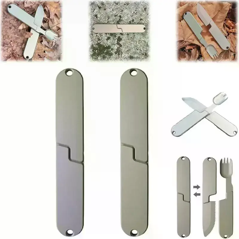 In 1 Fork Spoon Outdoor Tableware Multifunction Stainless Steel Flatware Camping Hiking Picnic Utensils Set Combo For Outdoor 2