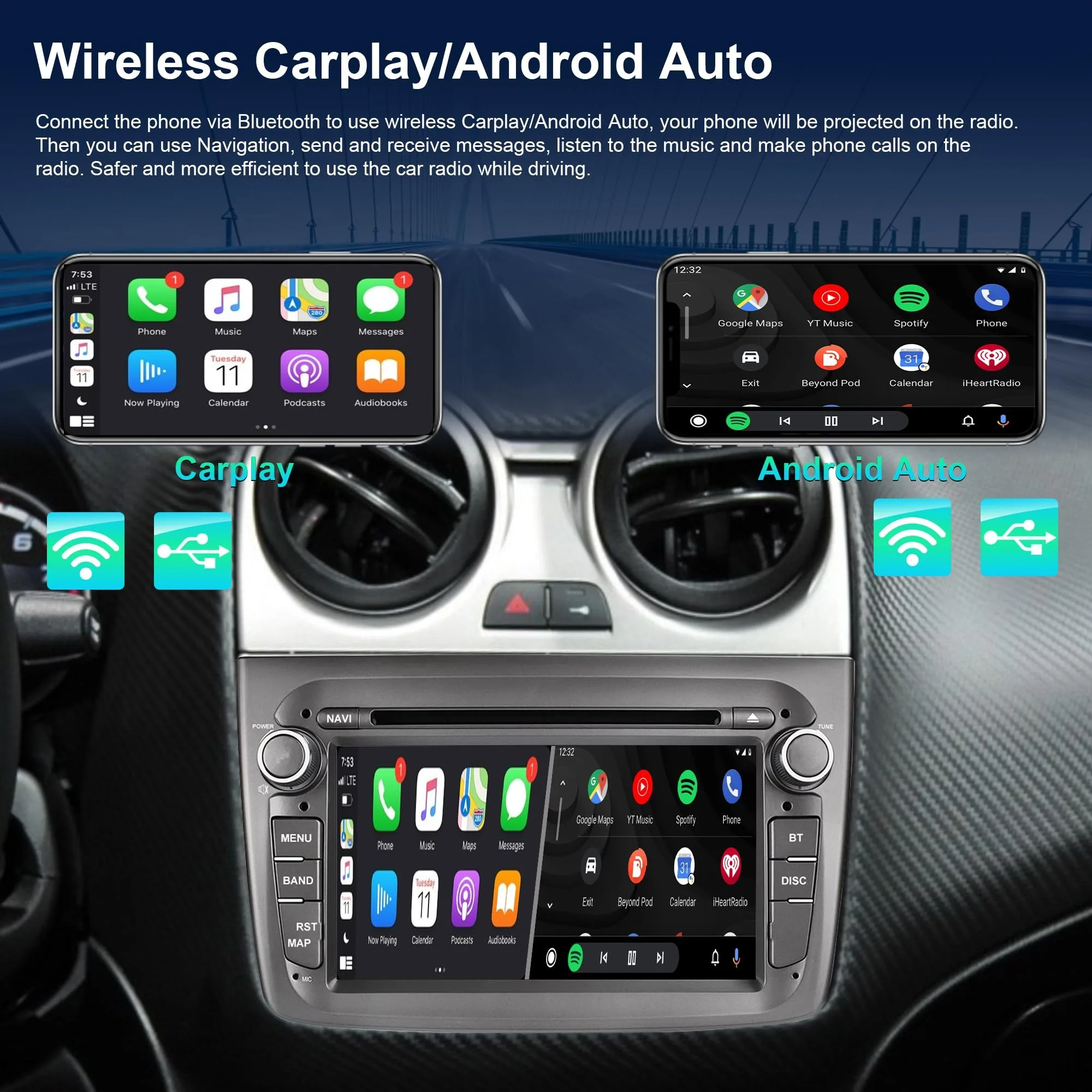 

Auto Radio For Alfa Romeo Mito 2008-2019 Android13 car Radio DVD player multimedia GPS navigation WIFI Carplay Auto Black