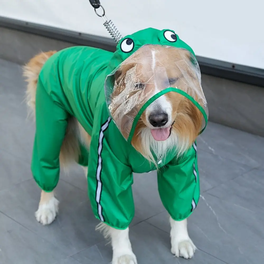 Cartoon Dog Raincoat with Hood Funny Shape Adjustable Waterproof Rain Jacket Full-Coverage Elastics Dinosaur Pet Jumpsuit