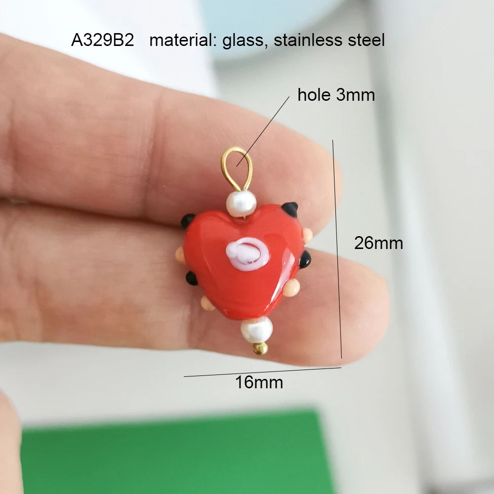 1pc QMHJE Ceramics Glass Pendant Charm Heart Flower Fish Cherry Handmade DIY Butterfly Necklace Stainless Steel Wholesale