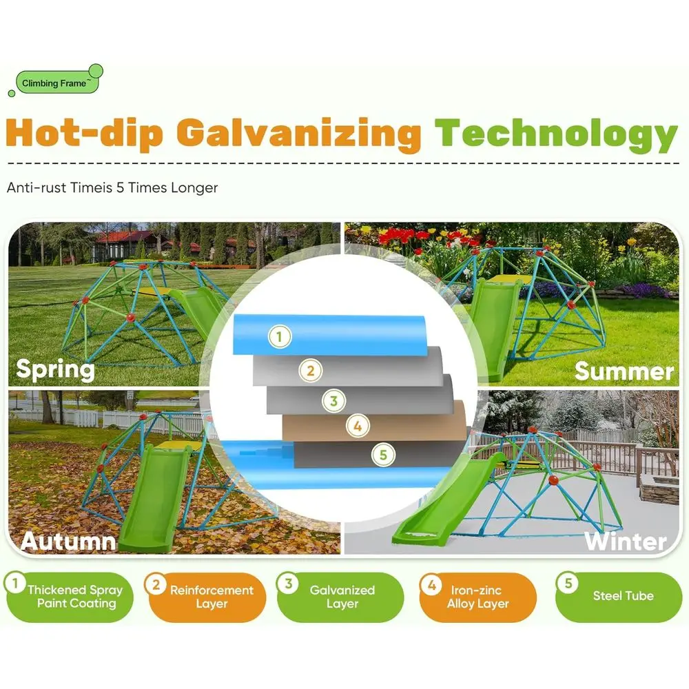 Klimkoepel met glijbaan, 8FT Jungle Gym Monkey Bar voor achtertuin Max. belasting 440Lbs, Outdoor klimrek Speelgoed voor peuter
