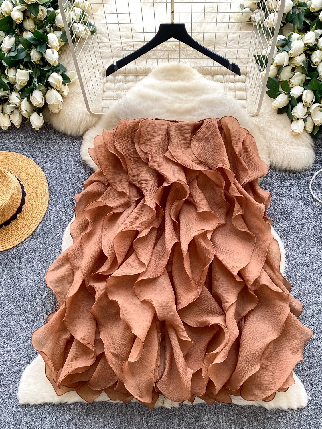 Falda coreana Sle de cintura alta con forma de pastel para mujer, diseño de volantes, sensación juvenil, Vaion Sle Puffy ort Dr