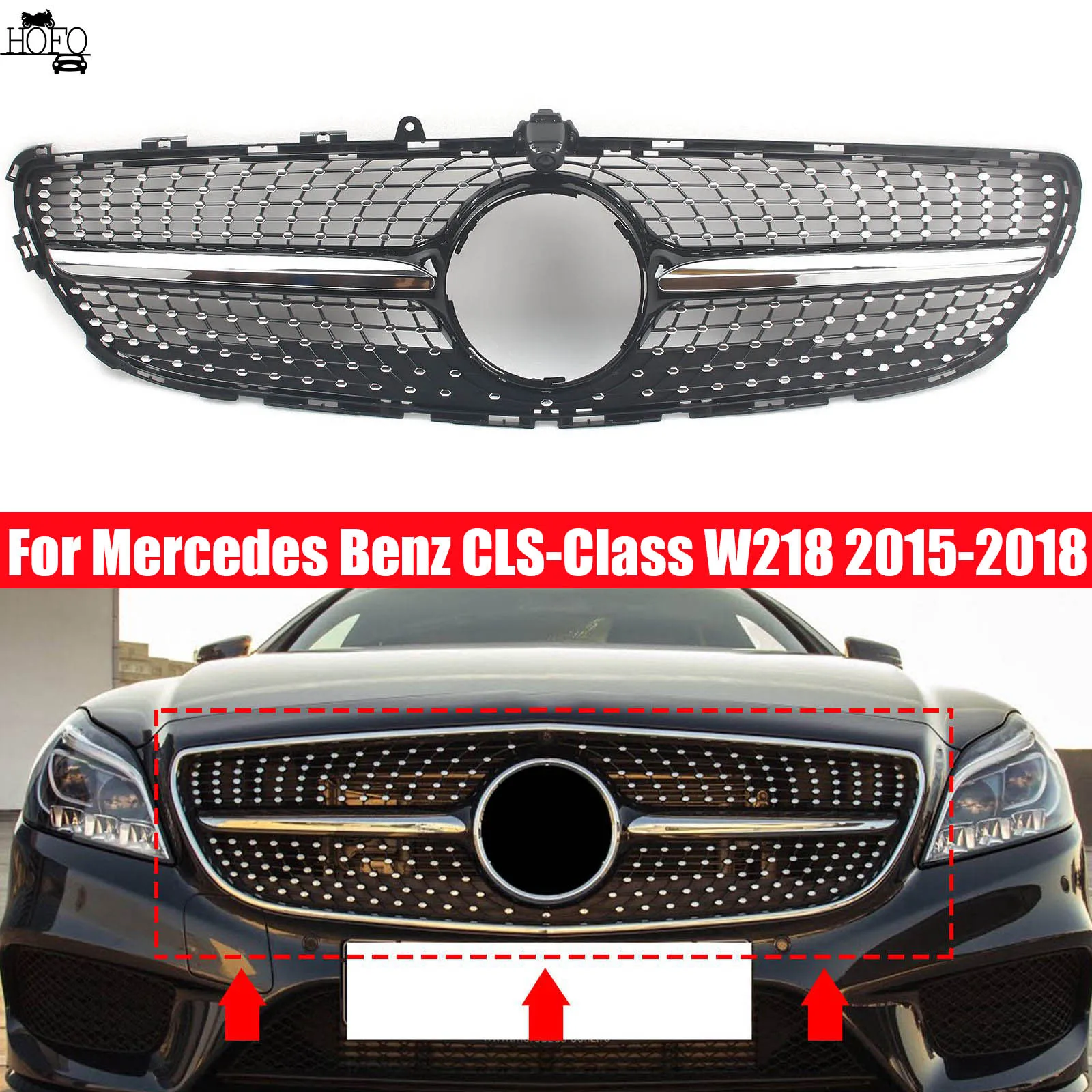 

Black Silver Car Front Bumper GT Grille For Mercedes BENZ W218 CLS-CLASS 2015 2016 2017 2018 Diamonds Style Racing Grilles