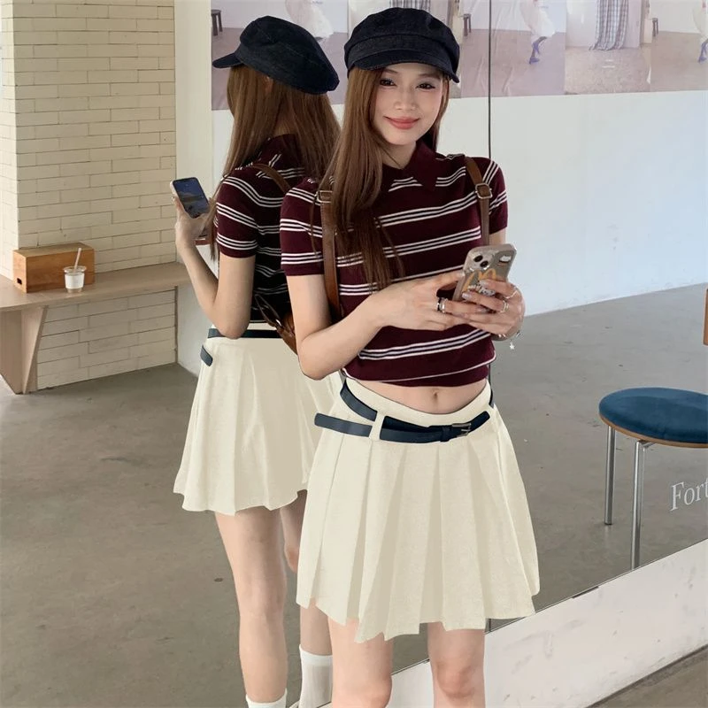 

ZHISILAO New High Waist Pleated Mini Skirts Women Vintage A-line Skirts Summer 2025