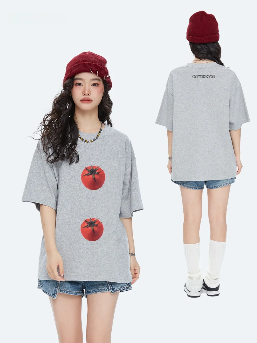 

Capricorn Pure Cotton Tomato Print Short Sleeve Women's T-Shirt Vintage American Style Summer Casual Top Versatile Half Sleeve