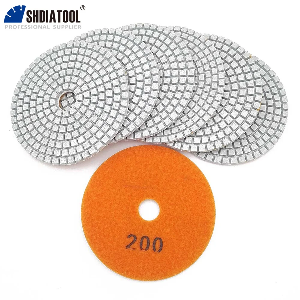 

SHDIATOOL 10 шт., диаметр 100 мм, зернистость 200, профессиональные белые алмазные подушечки для влажной полировки, шлифовальные диски из смолы, диск для полировки камня