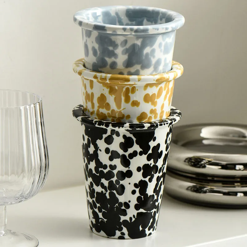 Retro Ceramic Coffee Mug, Breakfast Mug, Milk Cup, Ink Splash Design, Pen Holder, Storage, Bathroom Rinse Cup, Home Decoration