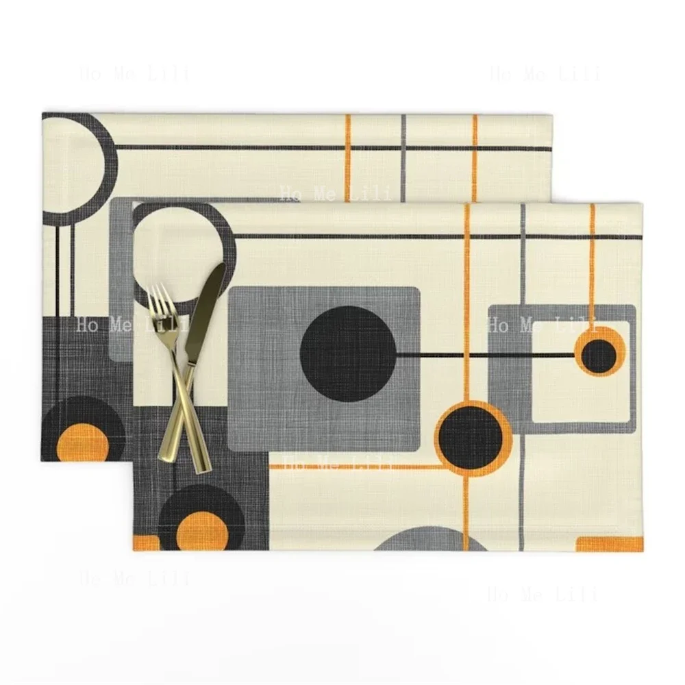 Mod Table Mat Sphere And Square Orange Cream Mid-Century Modern Vintage Placemat