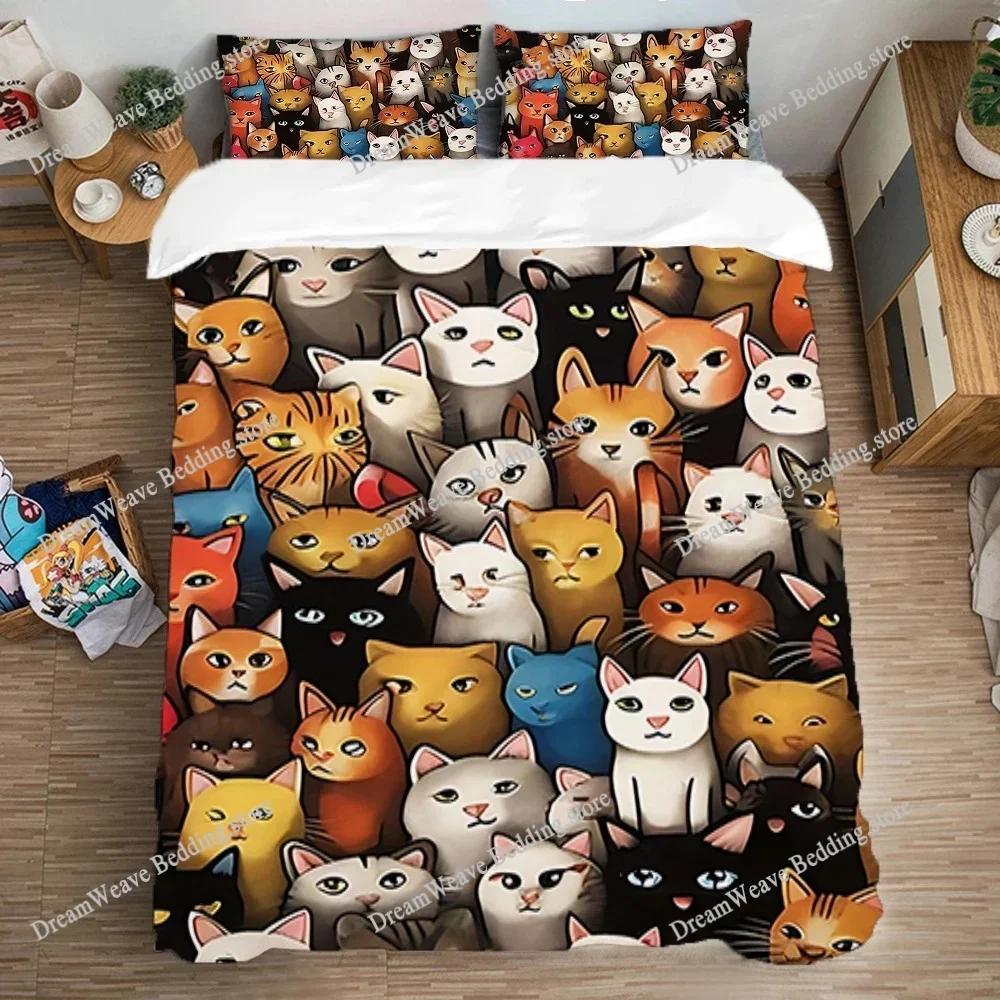 FUN Many Kitty Cute Bedding Set Duvet Cover 3d Bedding Fashion Design Decoration King Duvet Cover Set Double Bed Set Bedding9639
