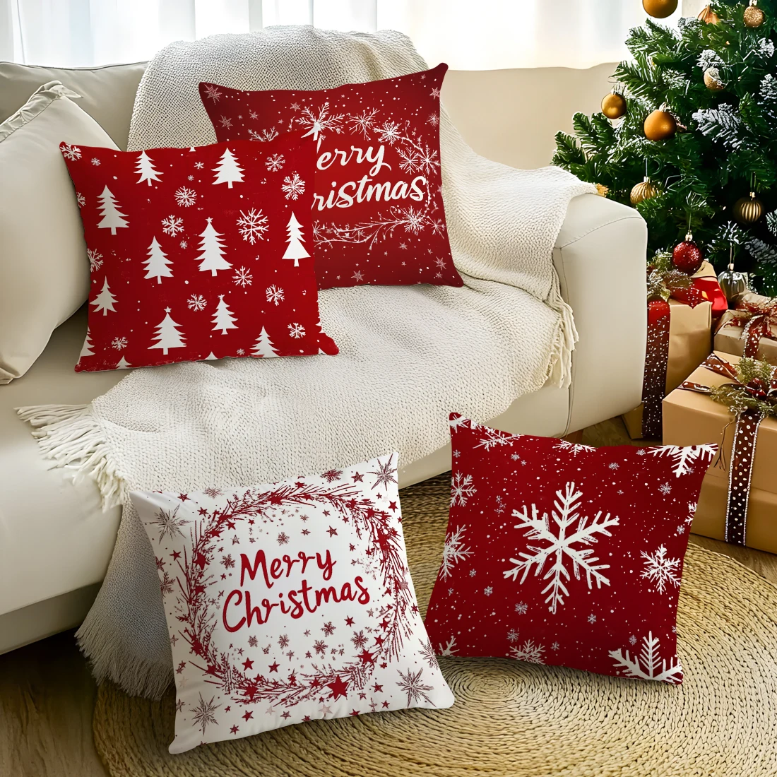 Christmas Snowflakes Cushions Pillowcase Polyester Cushion Cover Throw Pillow Sofa Decoration Pillowcover Home Decor