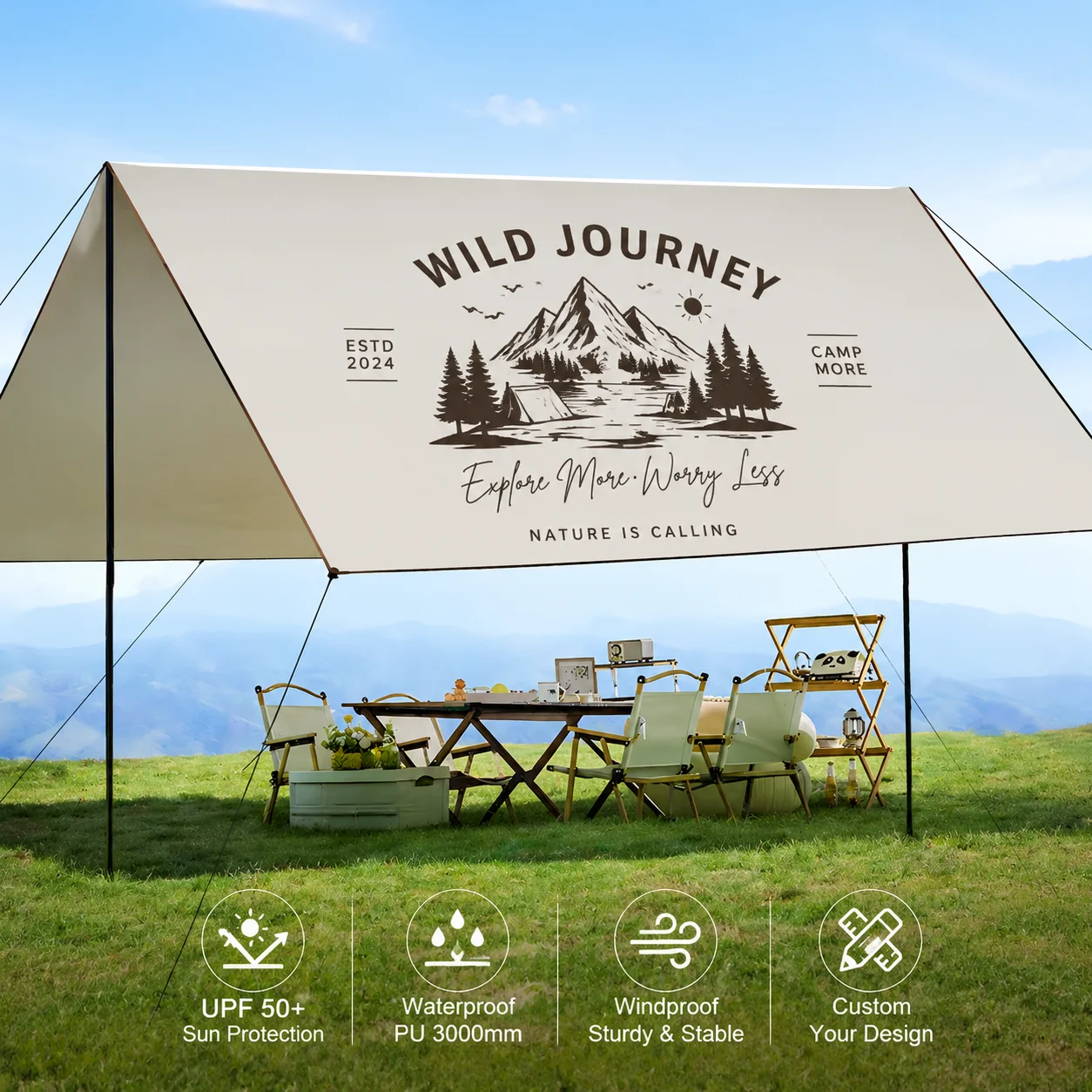 Custom Printed Outdoor Canopy Shelter Tent Waterproof Sun Shade Awning Personalized Design for Camping Garden Party Events