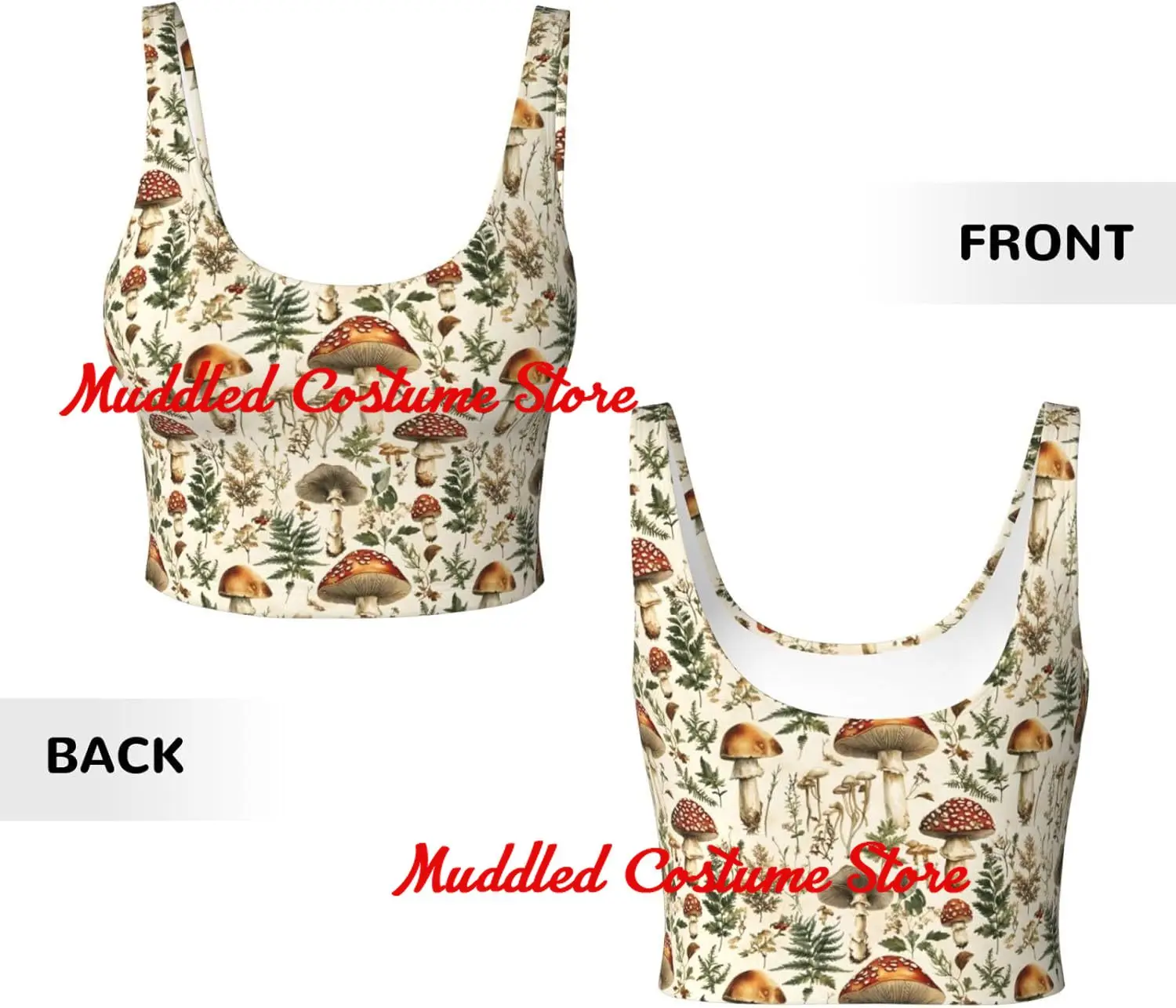 Reggiseni sportivi da donna Canotta corta da allenamento atletico con stampa di piante a fungo retrò ad alto supporto