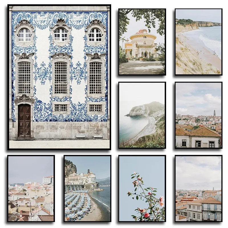 البرتغال لشبونة مدينة الفن طباعة خمر السفر المشارك أوروبا الشاطئ المشهد الحديثة سيتي سكيب حائط لوح رسم ديكور للمنزل
