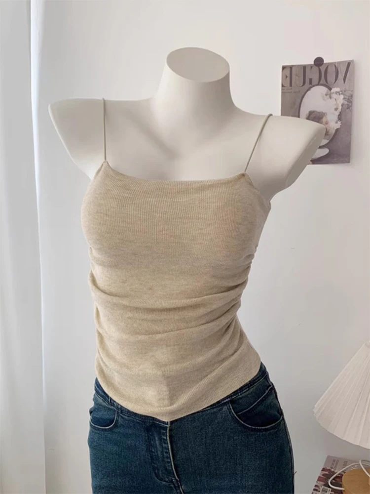 Sexy Knitted One-Piece Vest Top Women's Underwear Suit Inner Wear with Chest Pad Beautiful Back Bra Integrated Camisole