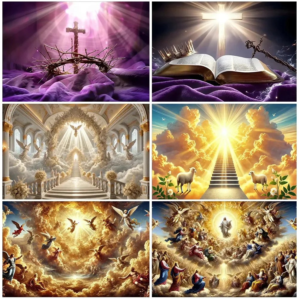 Epic Religious Christian Wall Tapestry Print Divine Light Ascension Heaven Scene Artwork for Church Decor