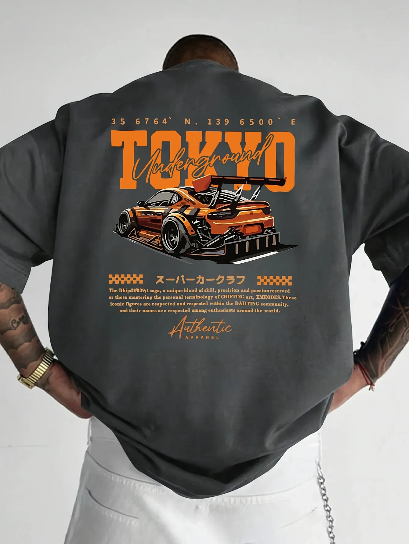 Tokyo Underground Racing Car Print with Coordinates on 100 Cotton Mens T shirt Great for Summer Streetwear and Urban Outings