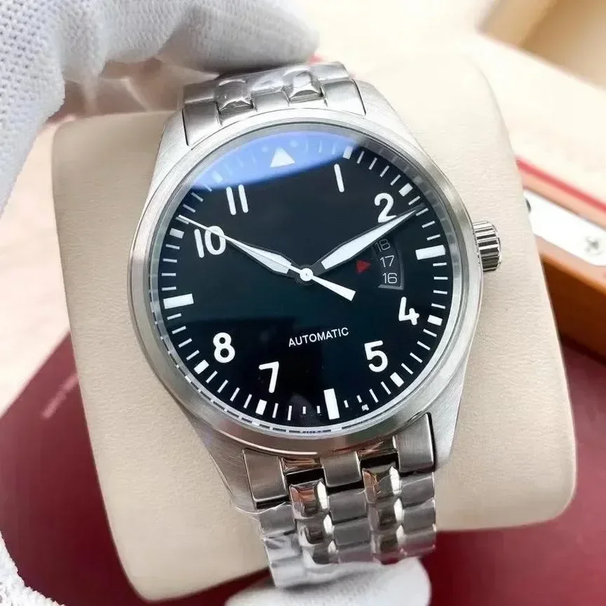 

2025Classic Pilot Wristwatches Automatic Mechanical Men Watches Stainless Steel Case Calendar Mens Wristwatch