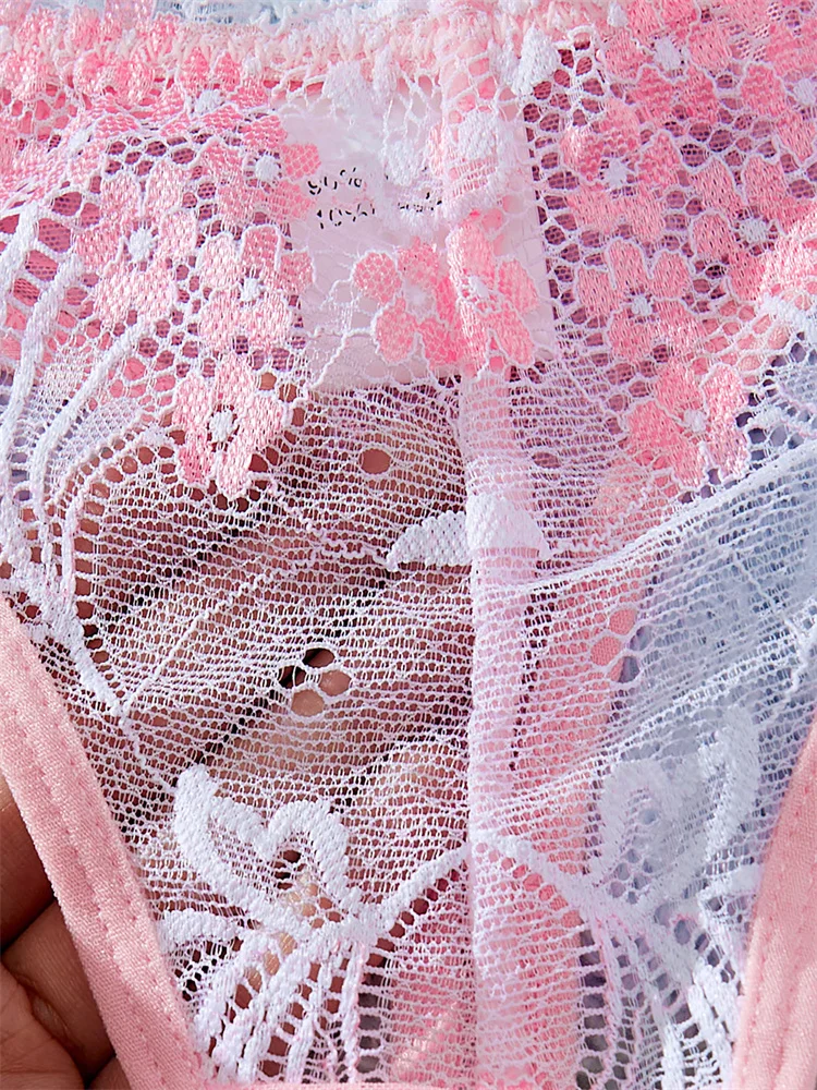 Fairy Lingerie Sweet Pink Bra and Panty Set Floral Lace Underwear Sexy Lingerie 2-częściowy biustonosz push-up Ultra cienka bielizna damska