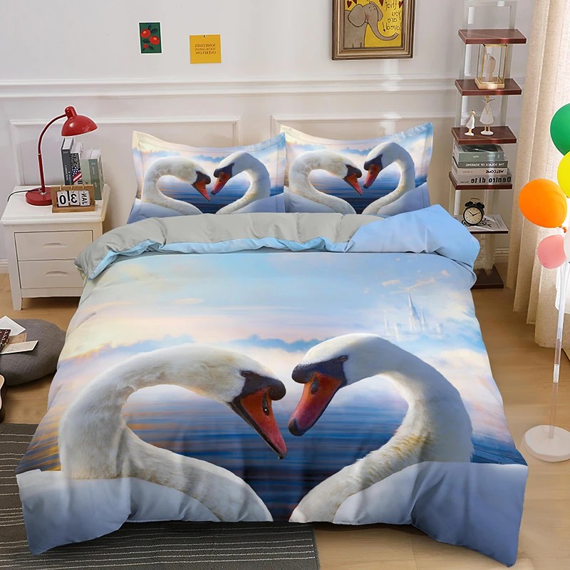 

Swan Duvet Cover King Queen Beautiful Elegant White Animal Bedding Set Kid Teens Adults Wildlife Lake Soft Quilt Cover