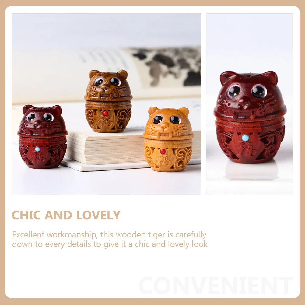 

Wooden Tiger Pendant Car Decoration Keychain Charm Aroma Beads Holder Diy Crafts Vintage Hanging Ornament Wood Animal Carving