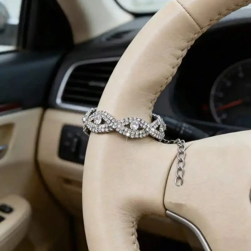 Twisted Rhinestone Car Steering Wheel Decorative Ring Bling Crystal Steering Wheel Ornament