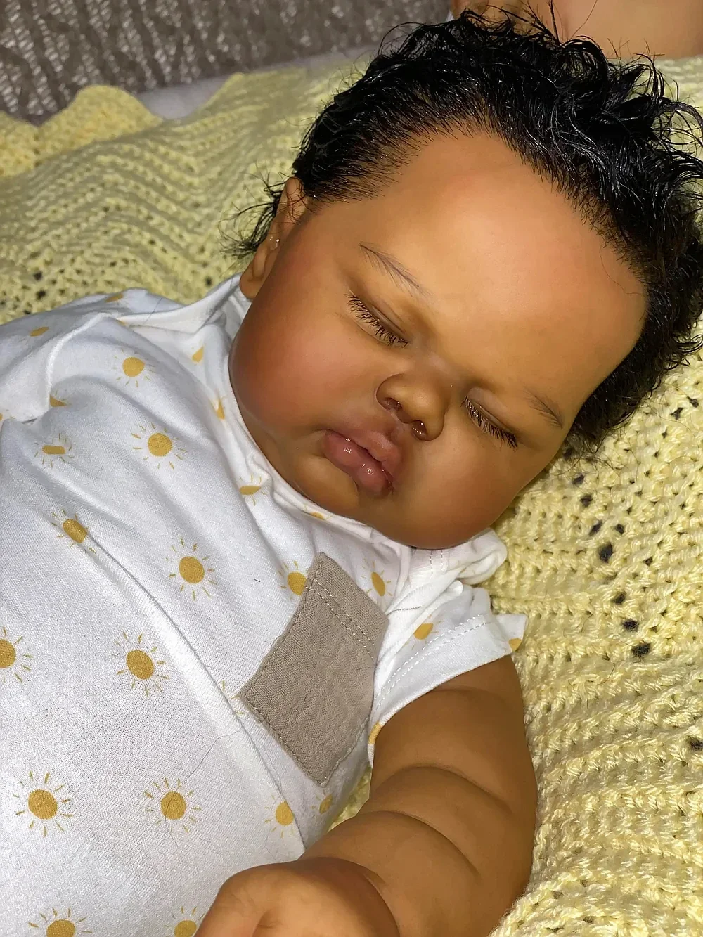 DLS Customized Limited Supply 25inch Reborn Baby Sleeping Pickle Hand-Rooted Hair Dark Skin African Boy With Different Dress