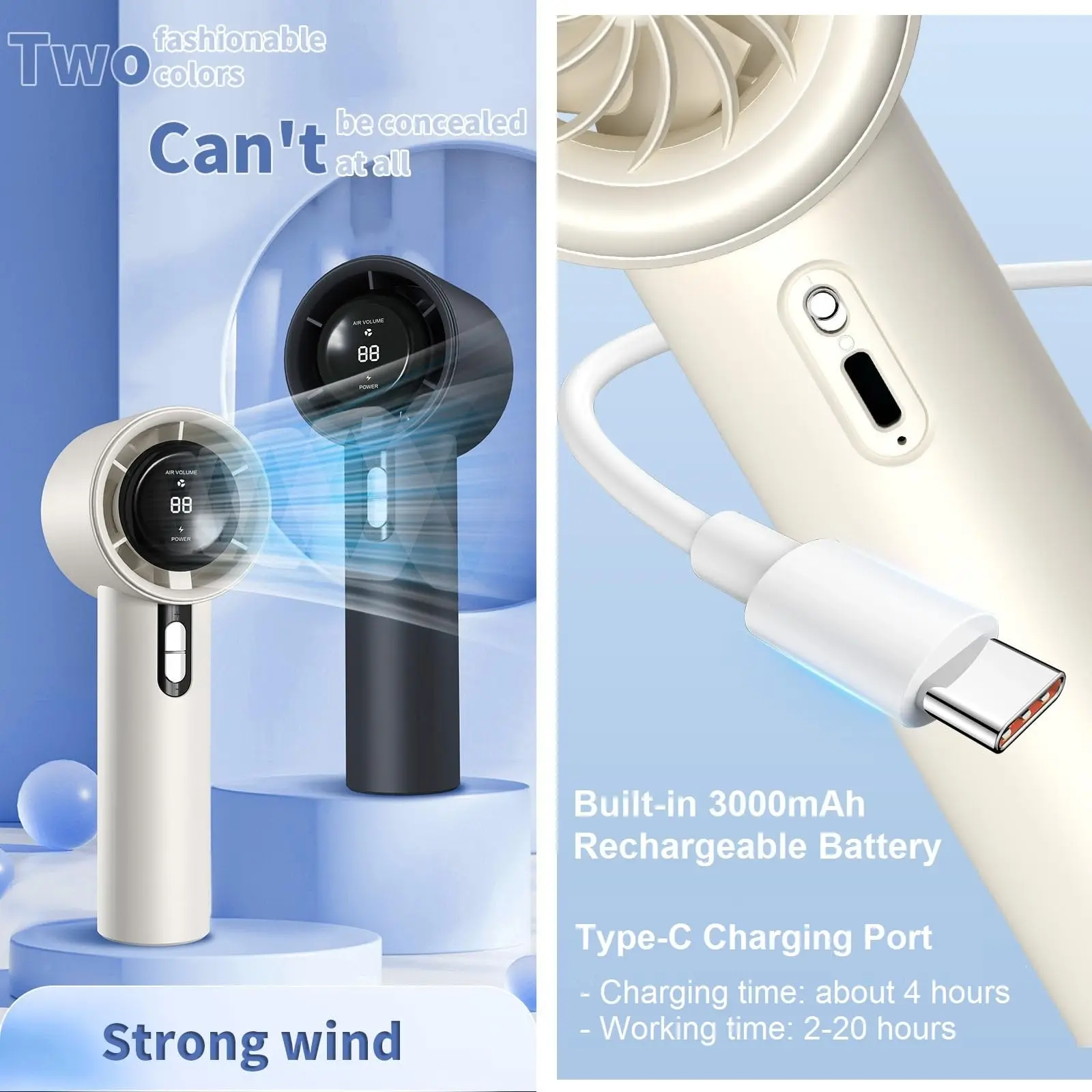 Portable Handheld Turbo Fan, 1-100 Adjustable Speeds, 3600mAh Rechargeable Personal Fan with Digital Display, Gifts for Women Men, Travel/Camping/Outdoor