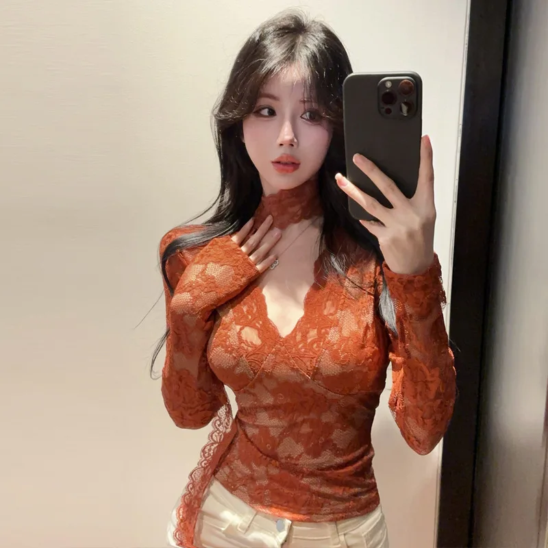 

Sexy Lace Design Slim Fit Top with Sash Cross-Border Light Maturity Spicy Girl Feather Fly 18yx27932026 Women's Fashion Spring