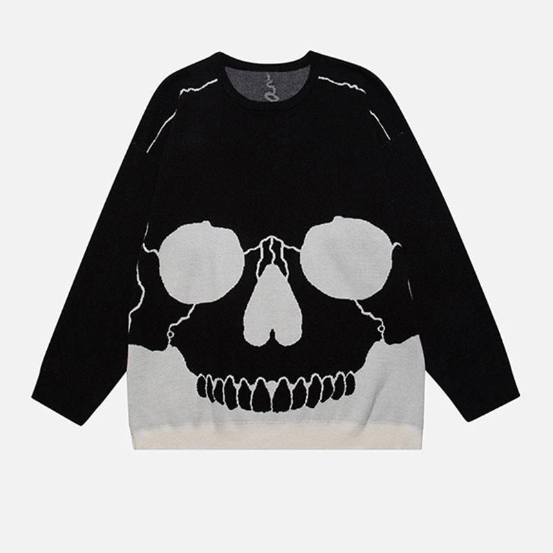 Autumn/Winter y2k New Gothic Skull Terror Sweater Outdoor Sports Sweater Hip Hop Portrait Emo Knitted Sweater