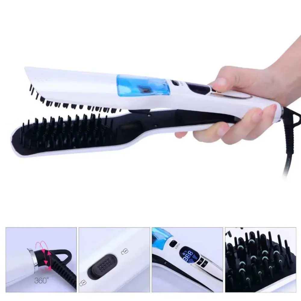 

LCD Display Steam Hair Straightener Scalable PTC Heated Hair Straightener Brush Fast Heating Anti-scald