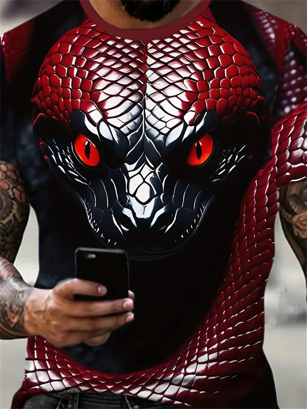 

Модная мужская футболка с 3D принтом змеи, футболка большого размера с забавным животным узором, летняя трендовая одежда в стиле хип-хоп, повседневные топы с круглым вырезом