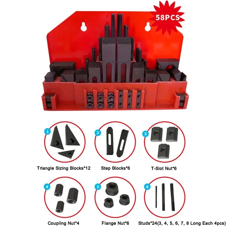 58pcs M12 Milling Machine Clamping Set Clamp Kit Tool Vice Accessories Universal Fixture Set Pressure Plate Group Code Iron