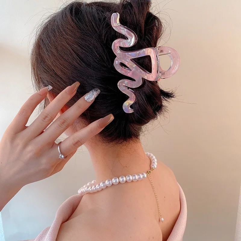 2024 Summer Jelly-colored Wavy Acetate Hair Claw Clips Headwear Women Korean Colorful Geometric Large Hairpin Hair Accessories