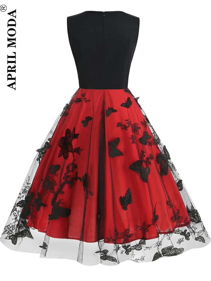 Robe De Cocktail Red Black Gothic Y2K Party Dresses Elegant French Sleeveless Mesh Butterfly Patchwork Vintage Pinup Swing Dress - AliExpress 200000345 Robe De Cocktail Red Black Gothic Y2K Party Dresses Elegant French Sleeveless Mesh Butterfly Patchwork Vintage Pinup Swing Dress - AliExpress 200000345