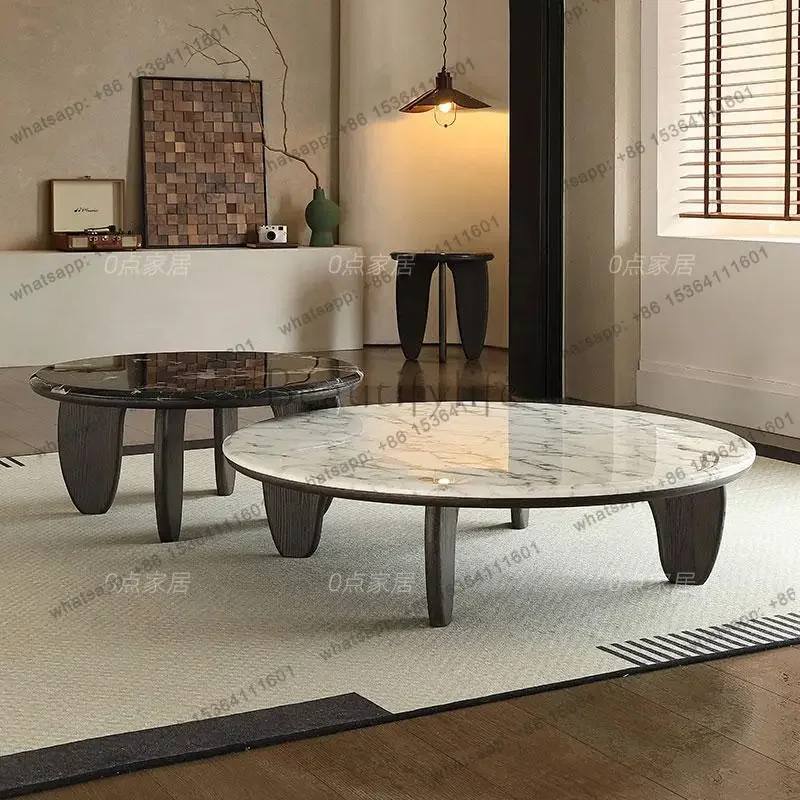 Italian minimalist marble coffee table, ash living room, high-end size apartment, solid wood edge table, several households