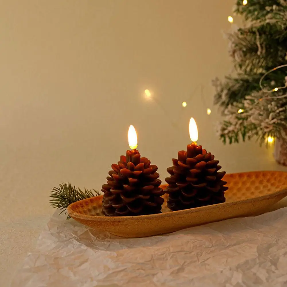 LED Flameless Pine Cone Figural Wax Candles Moving Wick Battery for Christmas Home Party Decoration