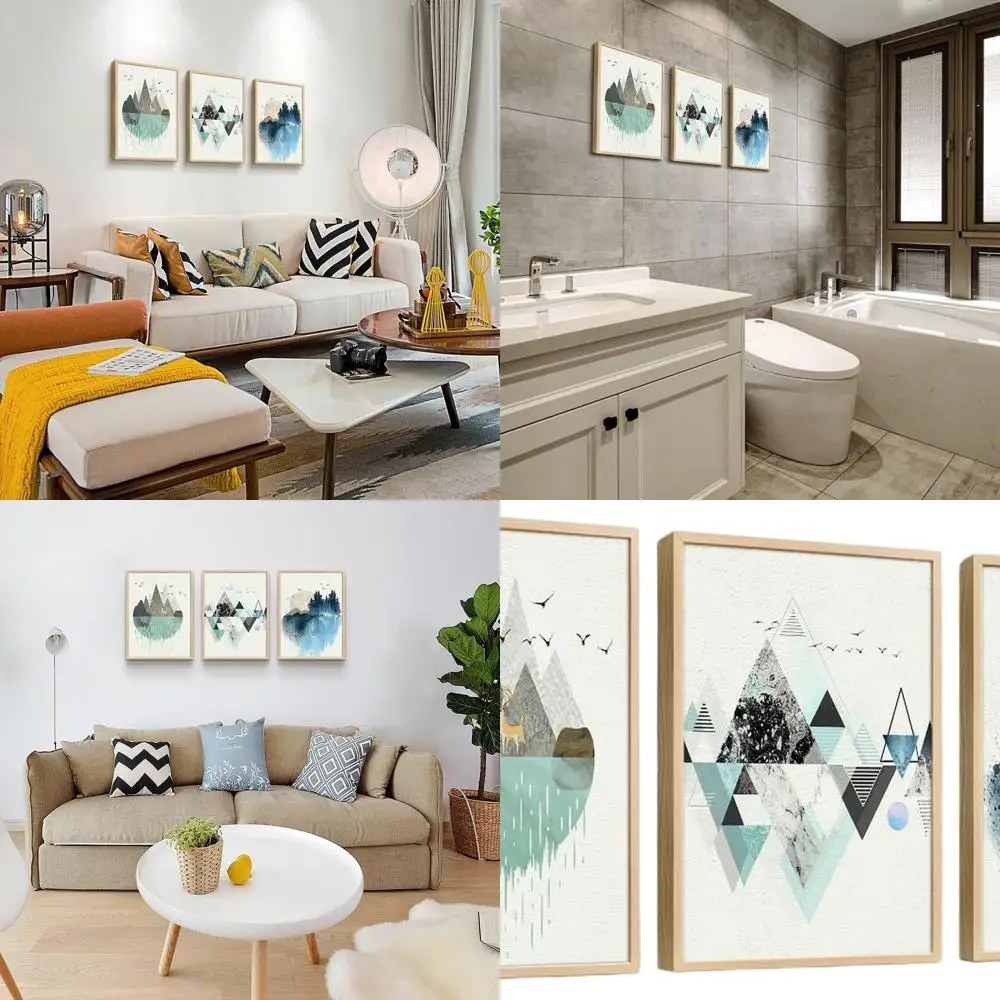 

Tri-Panel Abstract Geometric Artwork for Home & Office - Framed Large Wall Decor
