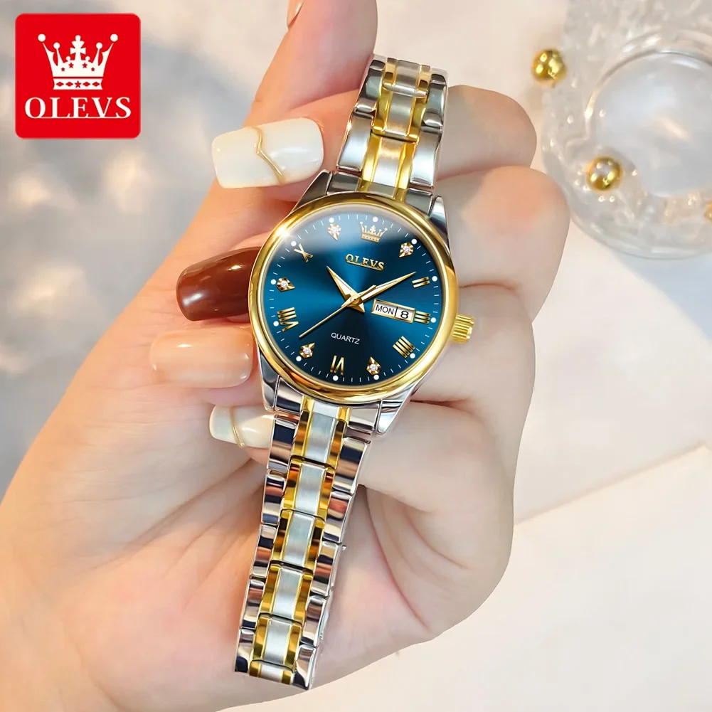 OLEVS Luxury Quartz Watch for Women Elegant Stainless Steel Watch Luminous Waterproof Week Date Wristwatch Ladies Dress Watch