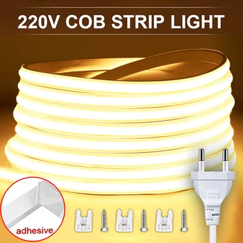 COB LED-strip 220V hoge helderheid led-licht waterdichte flexibele linttape voor kamer slaapkamer keuken, buiten tuinverlichting