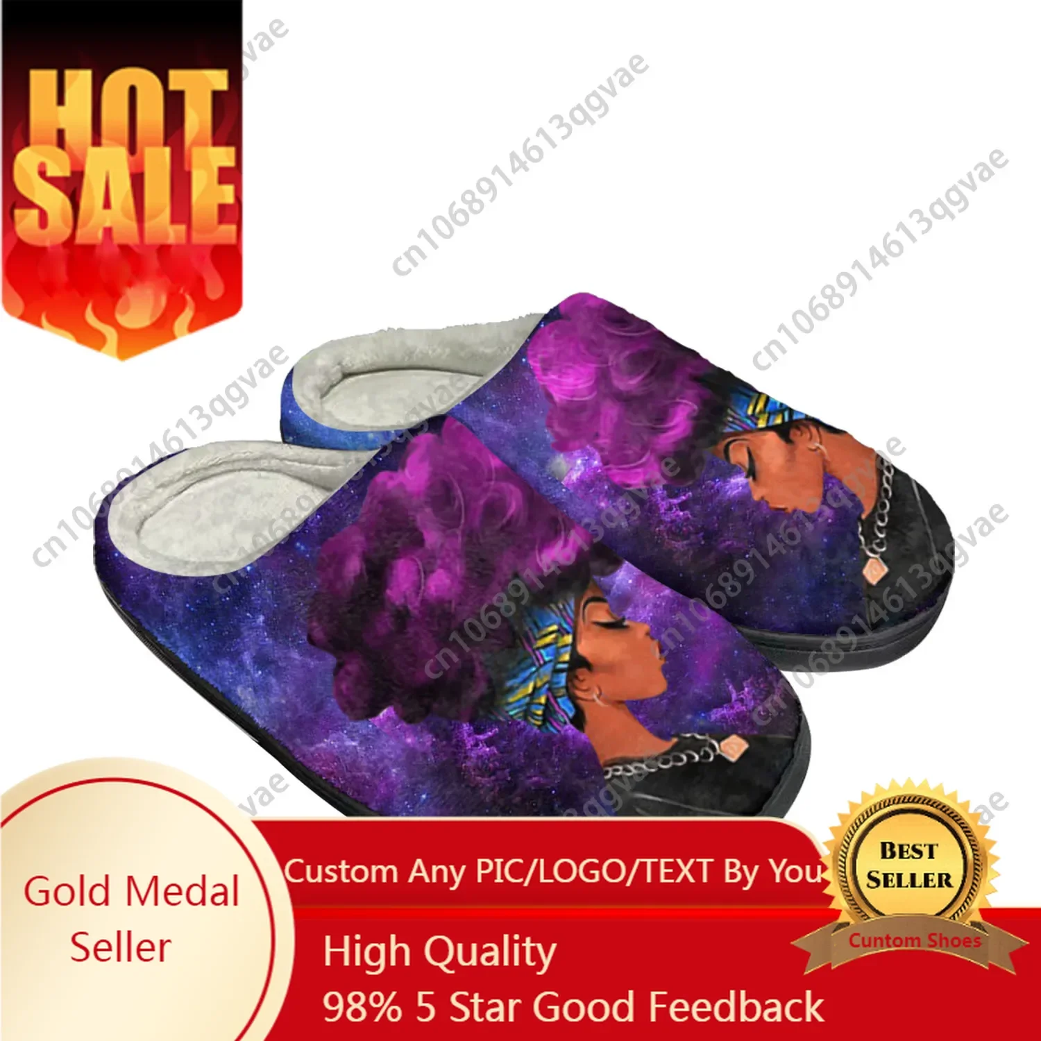 African Woman Black Home Cotton Custom Slippers Mens Womens Sandals Plush Bedroom Casual Keep Warm Shoe Thermal Slipper Black