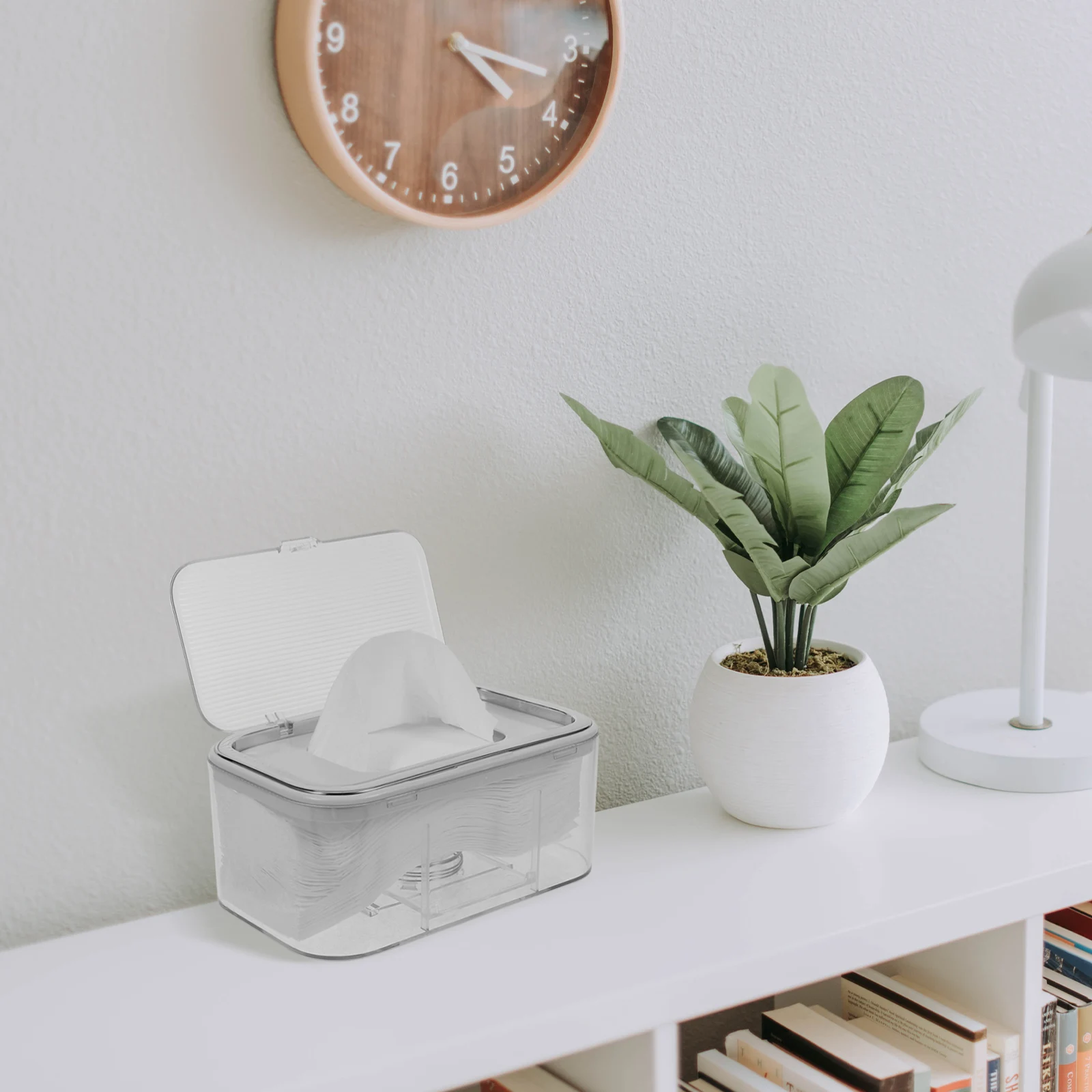 

Automatic Lifting Tissue Box Holder Transparent Clamshell Desktop Organizer Modern Rectangle Napkin Storage Case for Living Room