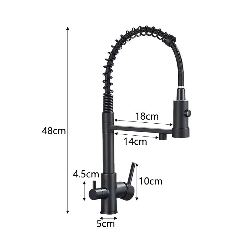 3-Wege-Küchenarmatur mit Trinkwasserauslass, ausziehbarer Sprühkopf, Doppelgriff, Wasserhahn für gereinigtes Wasser, Spülbeckenarmatur aus Edelstahl