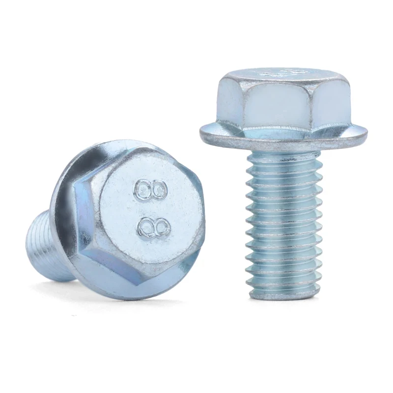 

M5 M6 M8 8.8 Grade White Zinc Plated Hex Flange Bolts / DIN6921 Serrated Flange Screws with Belt Pad 8-130mm