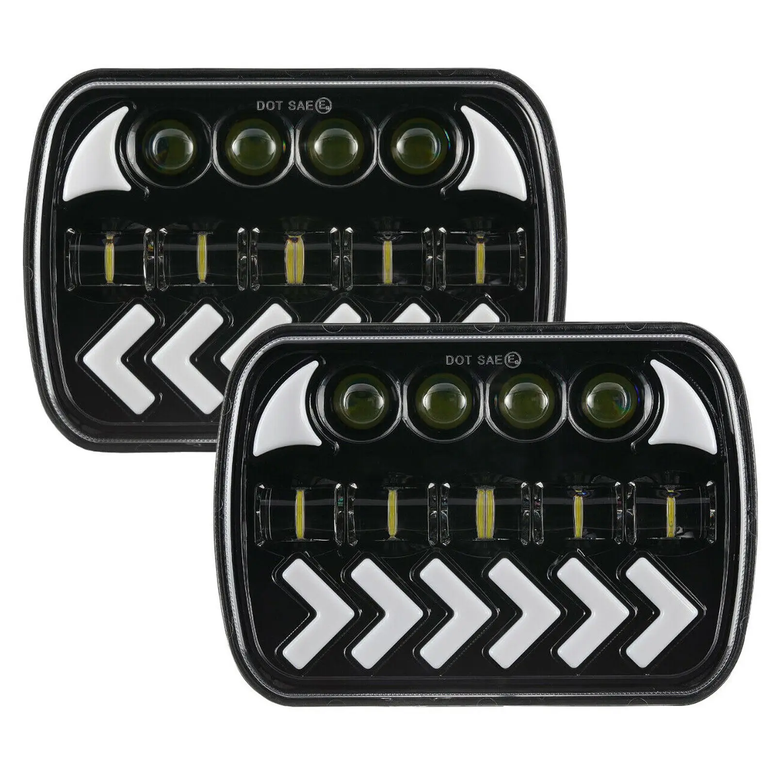 

5X7 7X6 Rectangular LED Headlight 150W with High/Low Sealed Beam DRL Turn Signal is for Jeep Wrangler Arrow-Steering