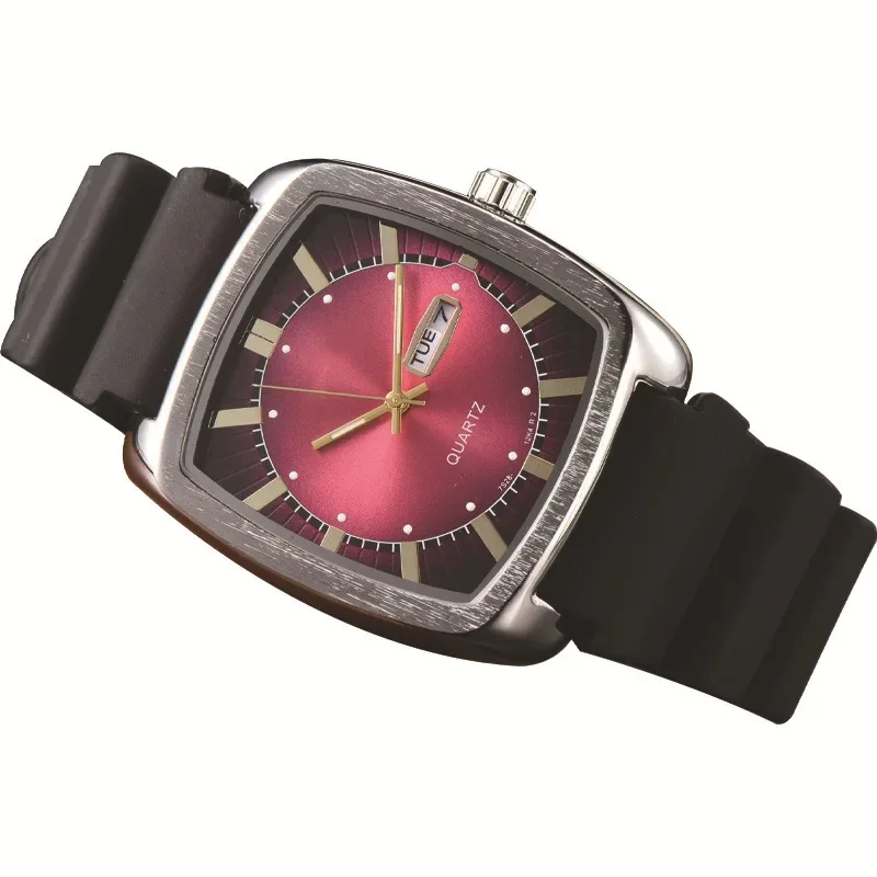 Men's Quartz Watch TV Series Japan Miyota Movement with 40.5mm Brushed Dial Day Date Function Leather Strap Waterproof 30M